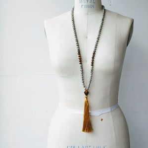 Tigers eye Mala necklace gold tassel